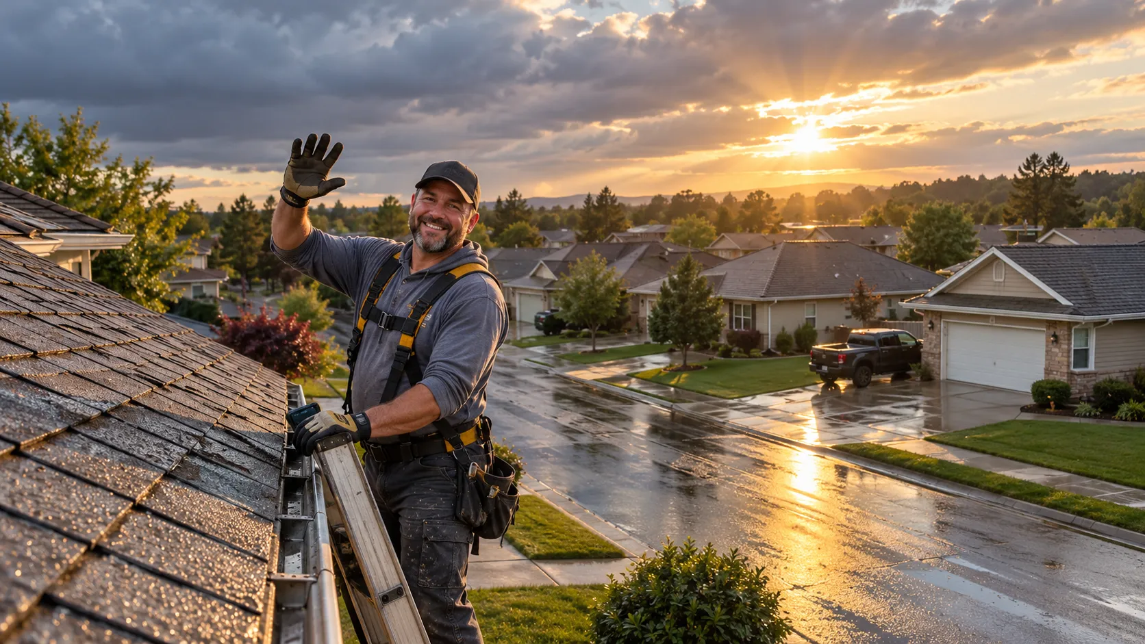 Rooftops of homes across the Friendswood area after a summer storm